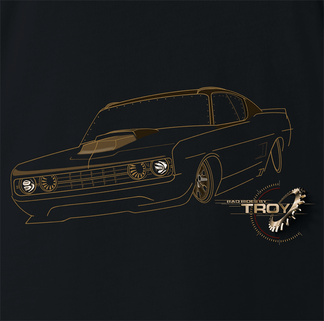 The Offical Rad Rides by Troy | Ford Gran Torino Front View | Black Tee | Cool Cars