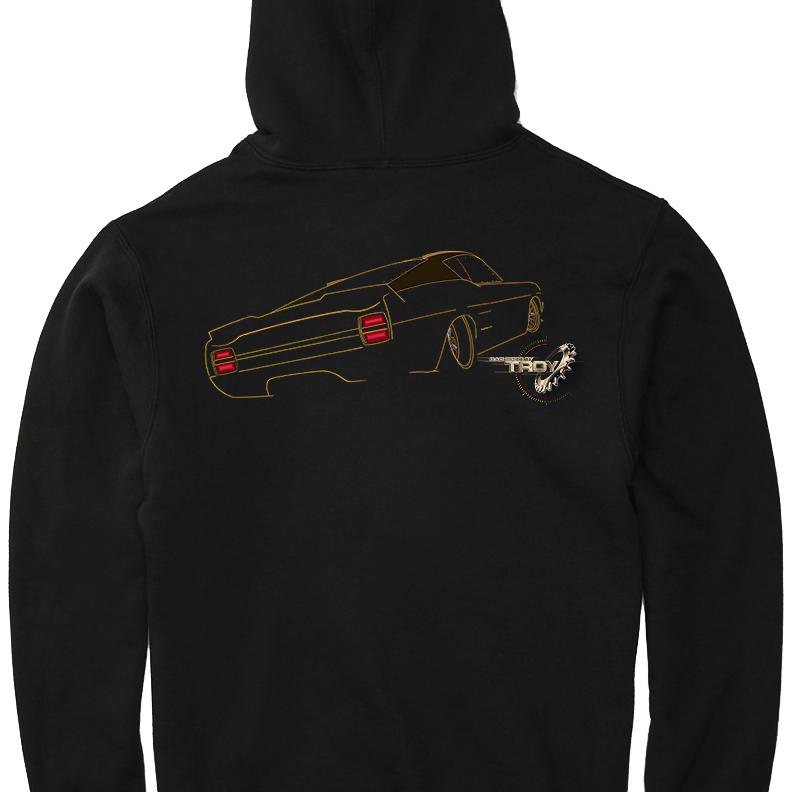 The Offical Rad Rides by Troy | Ford Gran Torino Back View | Black Hoodie | Cool Cars