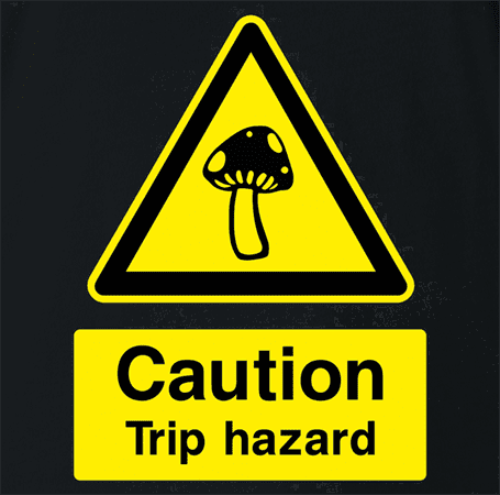 funny warning magic mushrooms trip black t-shirt 