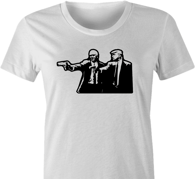 funny donald trump mike pence pulp fiction women's white t-shirt 