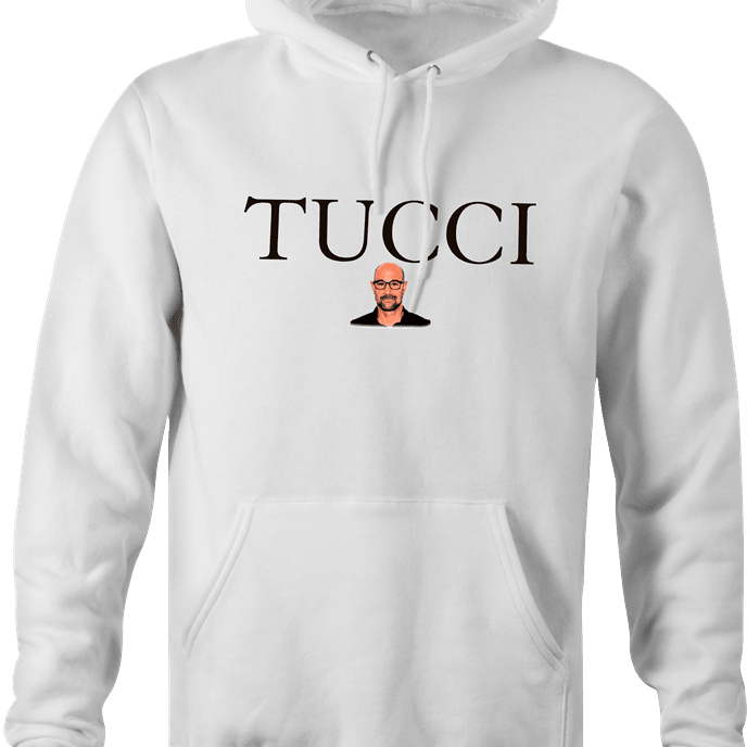 Funny Stanley Tucci Gucci Parody White Hoodie