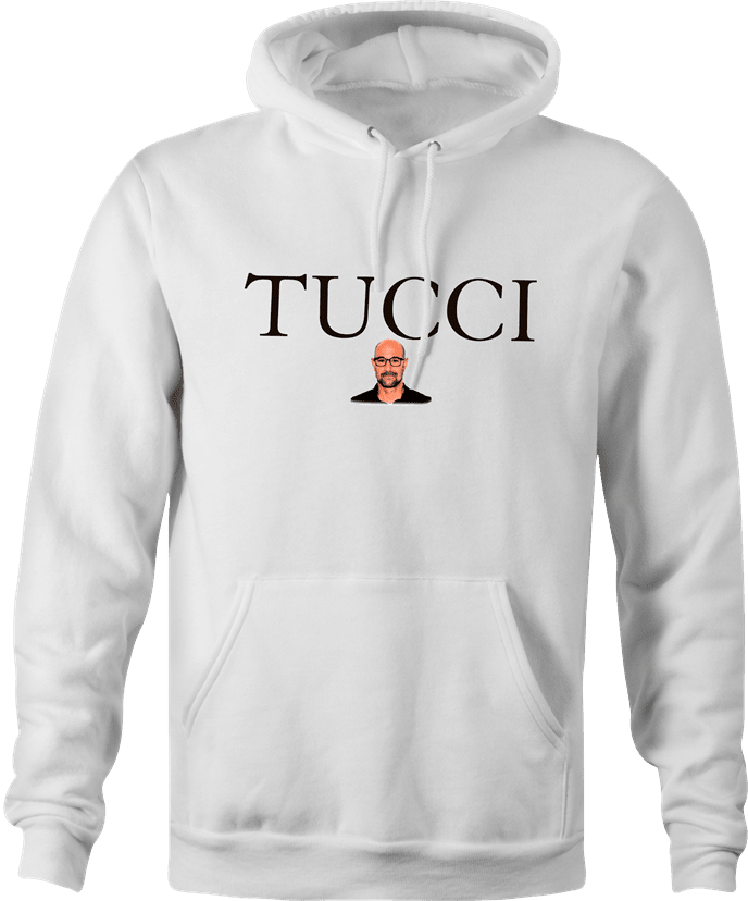 Funny Stanley Tucci Gucci Parody White Hoodie