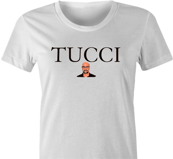 Funny Stanley Tucci Gucci Parody White Women's T-Shirt