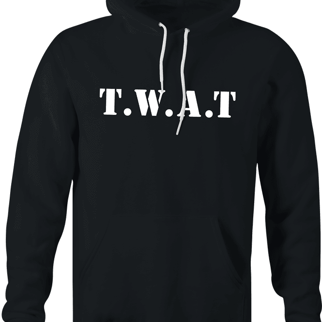 Funny Offensive S.W.A.T. Logo Parody | TWAT Black Hoodie
