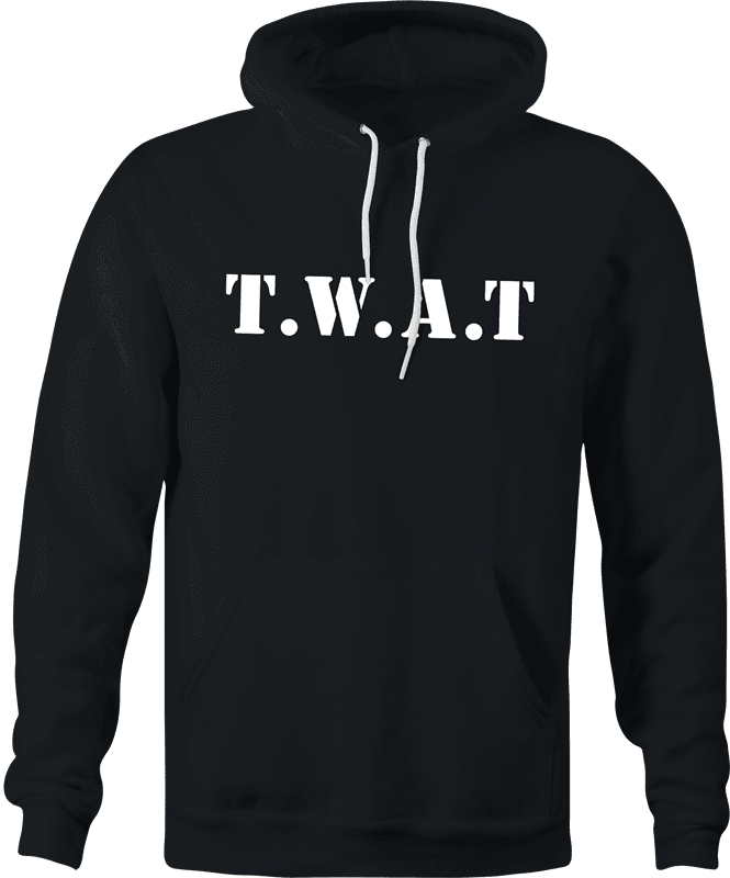 Funny Offensive S.W.A.T. Logo Parody | TWAT Black Hoodie