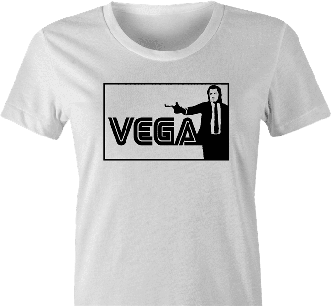 cool vincent vega pulp fiction parody women's white t-shirt 