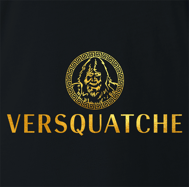 funny Bigfoot Fashion, Haute Couture Sasquatch Versace mashup t-shirt black