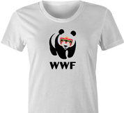 Funny Ultimate Warrior WWE WWF  parody t-shirt white women's