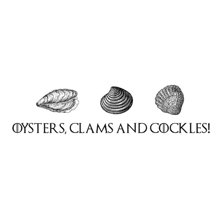 funny oysters, cockles and clams game of thrones white tee