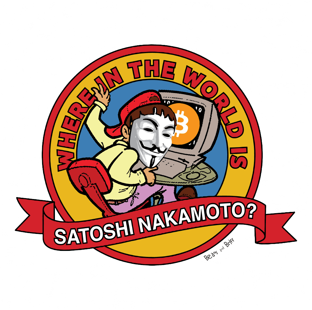 where in the world is carmen sandiego satoshi nakamoto bitcoin white t-shirt