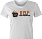 funny anti woke wokey the bear women's white t-shirt
